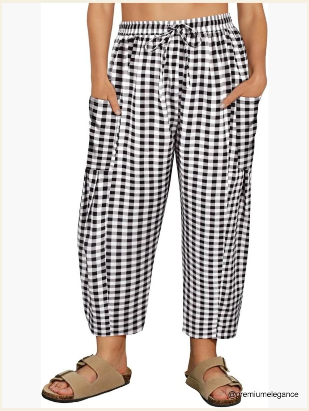 Plus Size Palazzo Harem Pants Wide Leg Drawstring Ankle Pants with Pockets